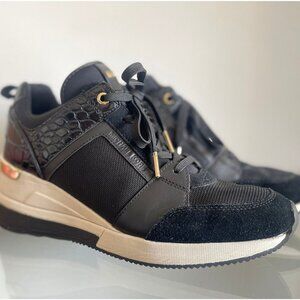 Michael Kors Georgie Wedge Sneakers – Size 9, Black & Gold, Like New, Super Comf